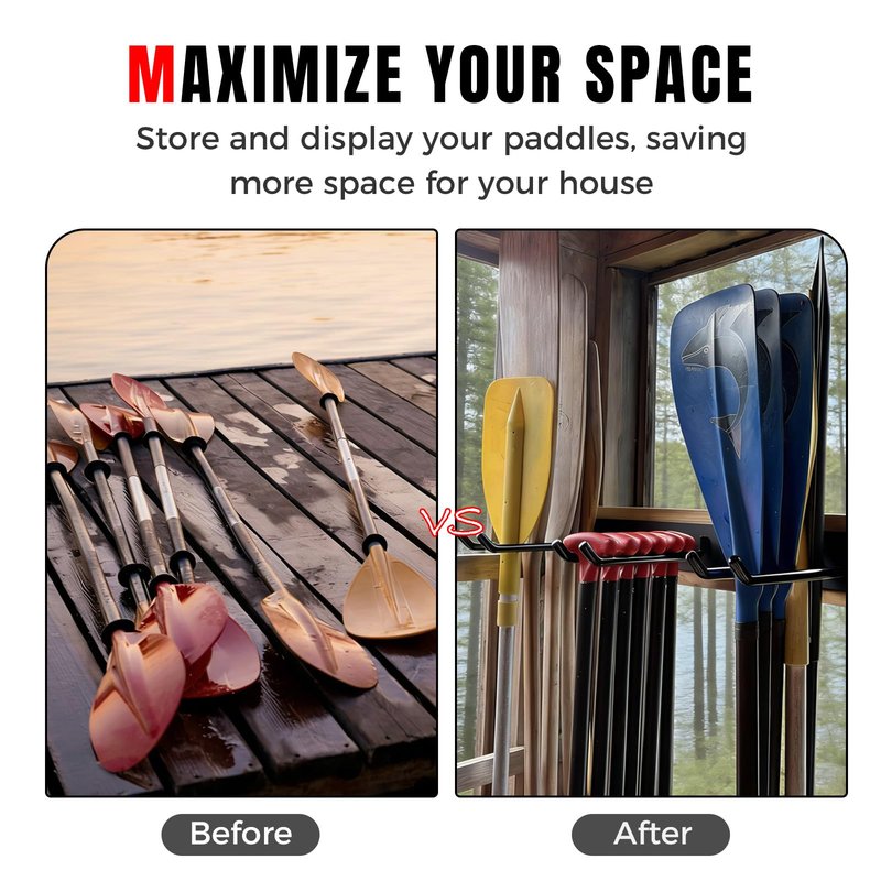 LINGVUM Paddle Storage Wall Rack with Non-scratch Cover, Metal Paddle Holder for Kayak, Paddle Board and Canoe Paddles