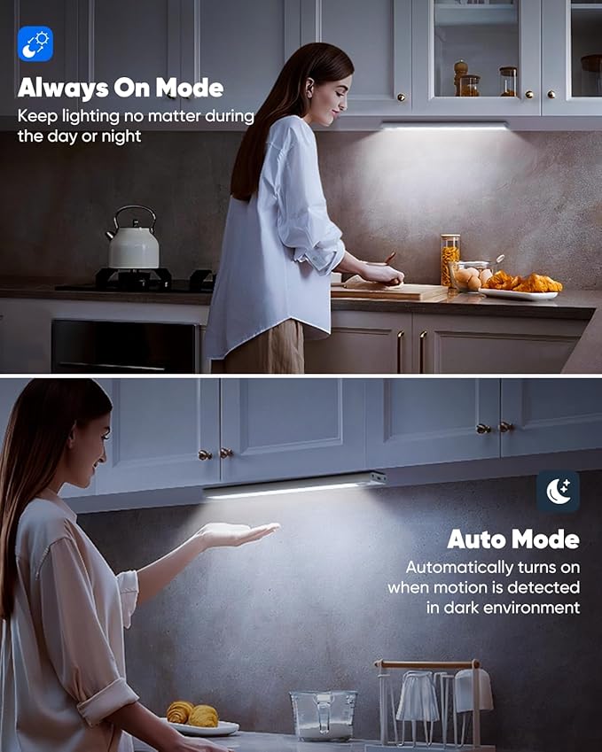 12in Under Cabinet Lighting Wireless, 2500mAh Rechargeable Motion Sensor Lights Indoor, Battery Operated Closet Lights with 3 Color Tempers 108 LED, Dimmable Cabinet Lights for Kitchen Hallway, 5 Pack