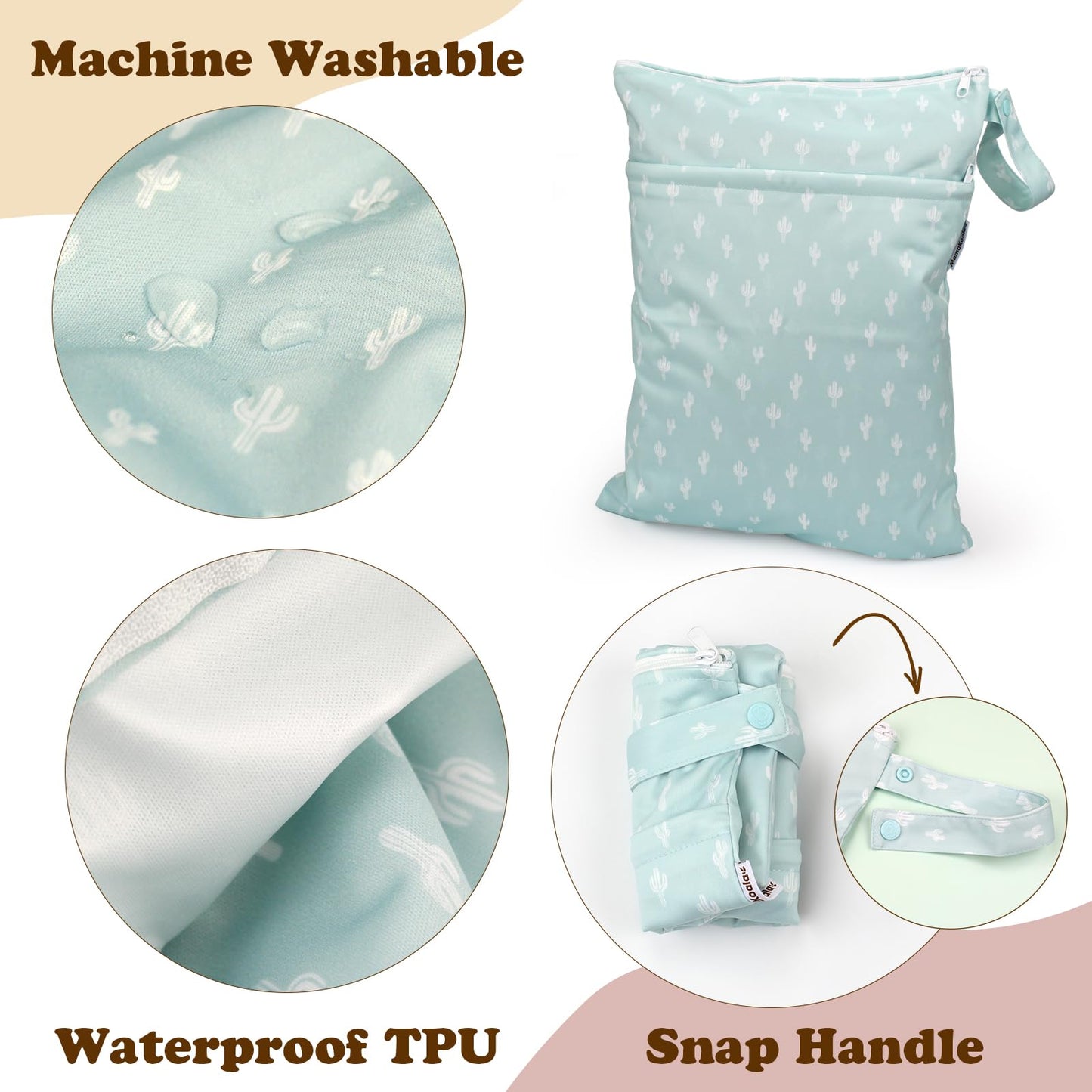 Mama Koala 2 Pack Wet Dry Bags on the Go, Swimming Pool, Beach, in Gym, Fitness Center, Natatorium, Polyester Waterproof Diaper Bag with 2 Pockets, Portable, Reusable, Machine Washable-12in/16in-017
