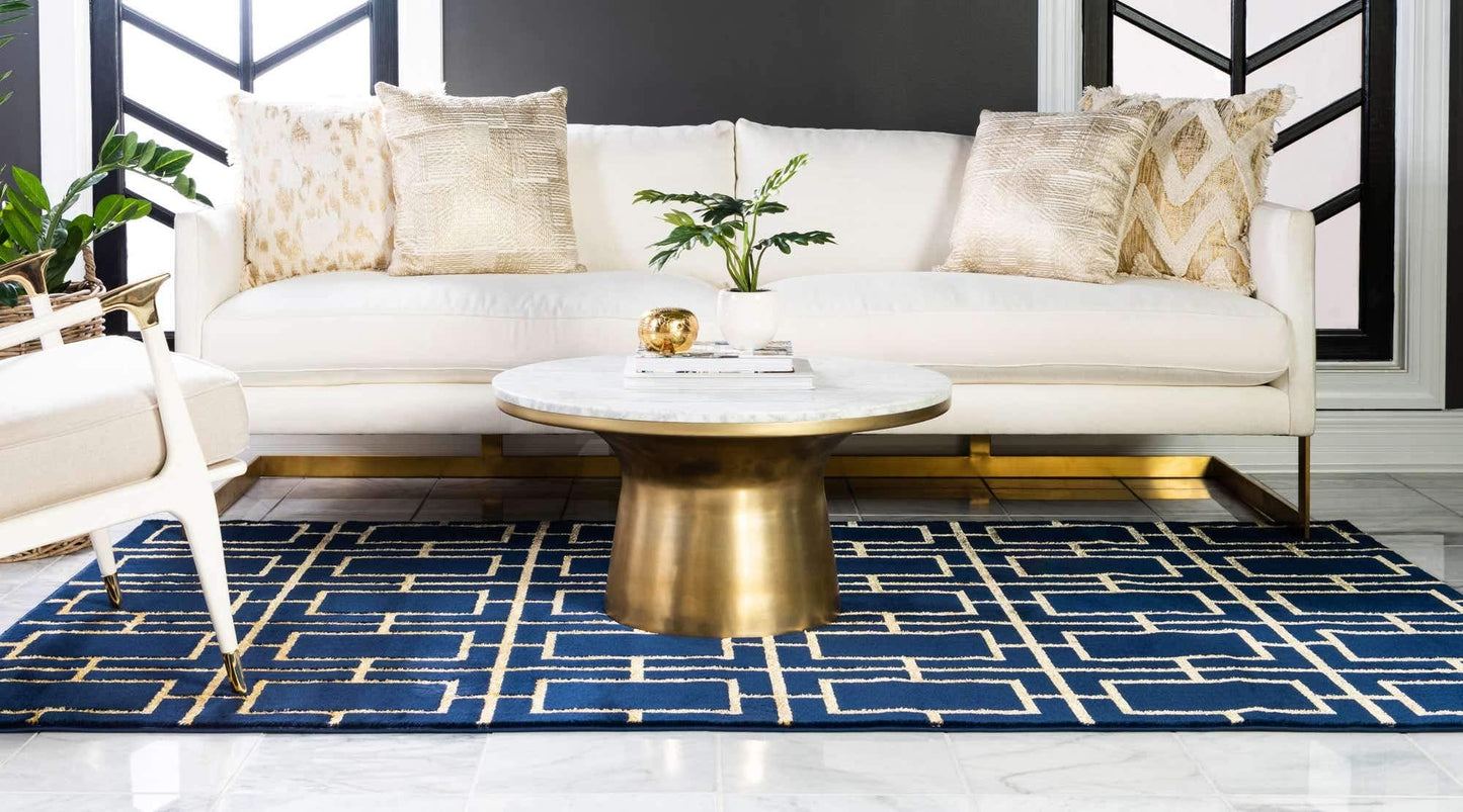 Unique Loom Marilyn Monroe Glam Collection Area Rug - Deco (4'x 6' Rectangle, Navy Blue Gold/ Gold)