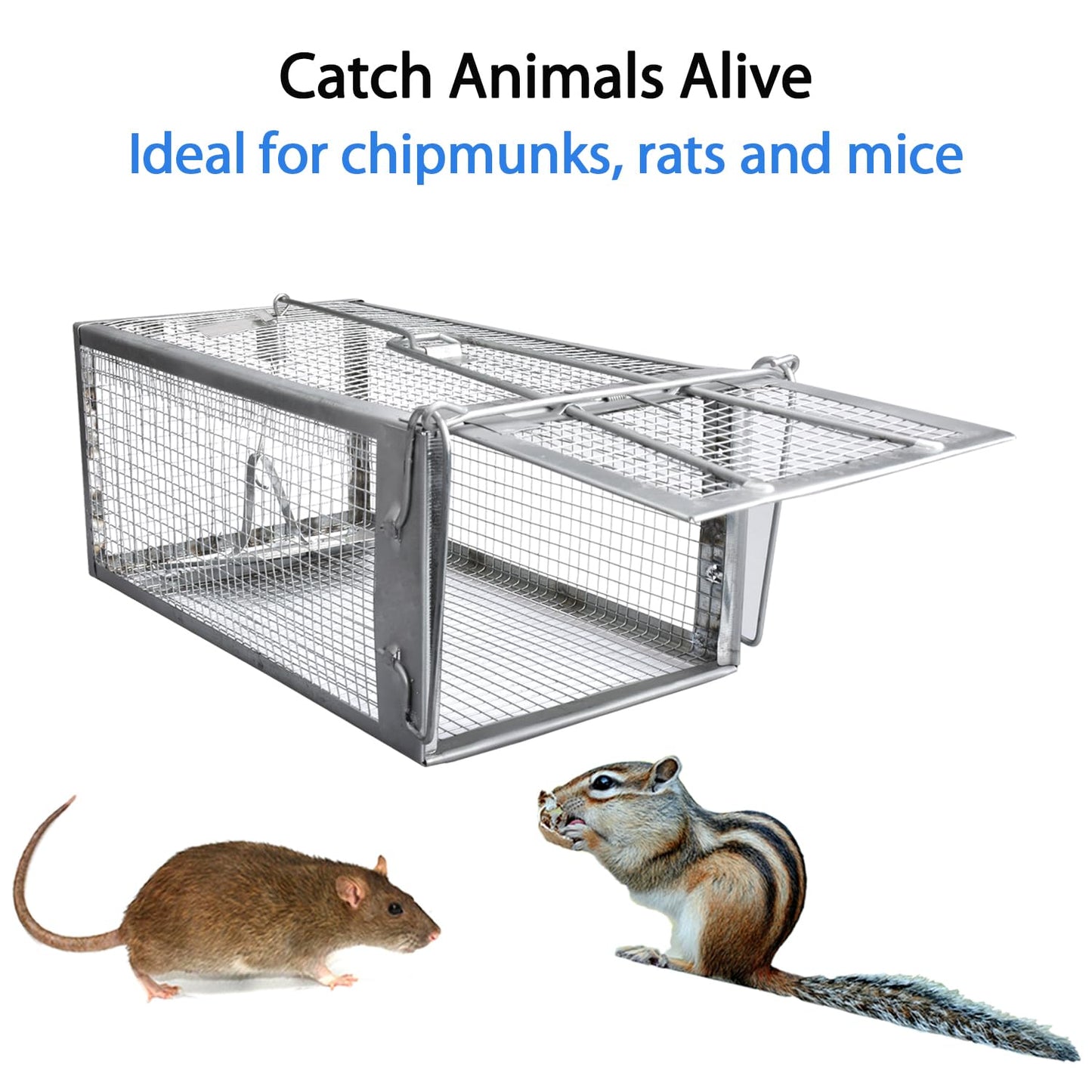 Gingbau 2-Pack Rat Traps Humane Live Chipmunk Mouse Trap Cages for Indoor and Outdoor Use