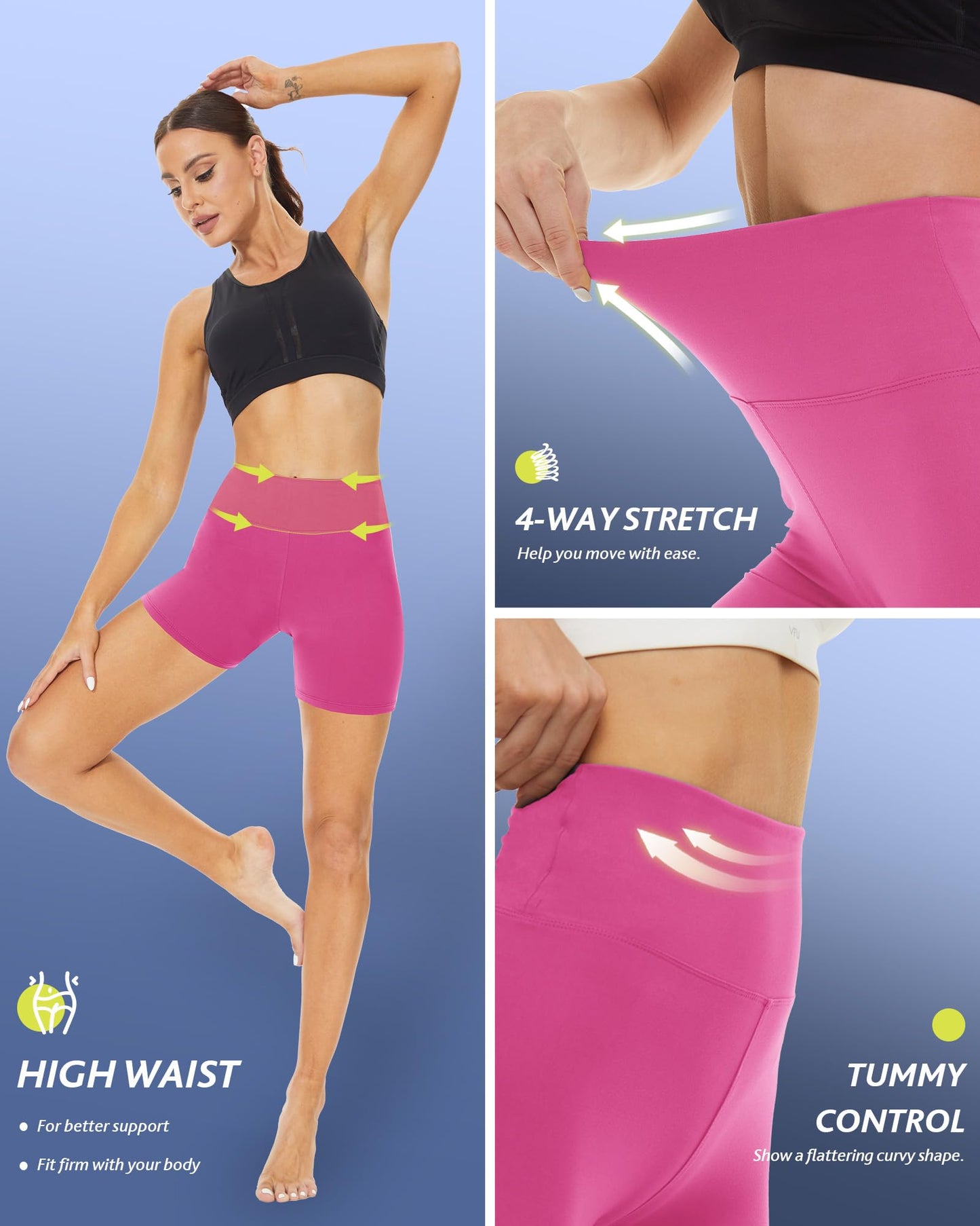 CAMPSNAIL Workout Biker Shorts Women - 3"/5"/8" High Waisted Tummy Control Spandex Booty Volleyball Shorts for Yoga Dance 5 in Pink