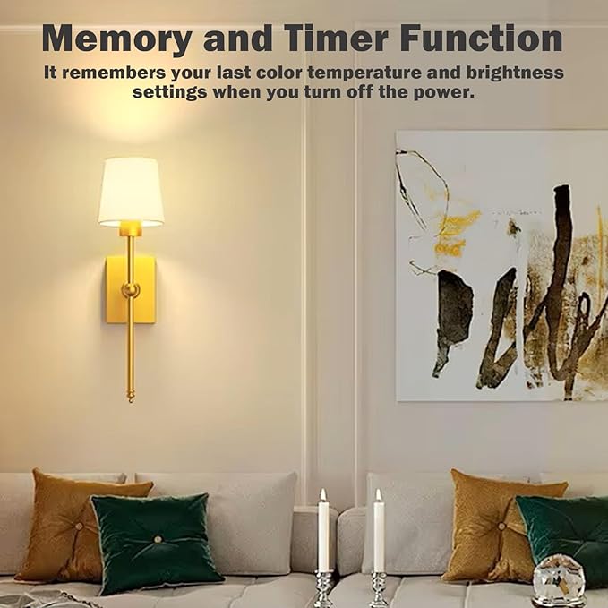 Upgrade Battery-Operated Wall Sconces Set of 2 pieces: Rechargeable Wall Lights 8000mAh with Remote Control, Gold Wireless Battery Powered Wall Lamp Wall Scone for Living Room Bedroom Hallway Bathroom