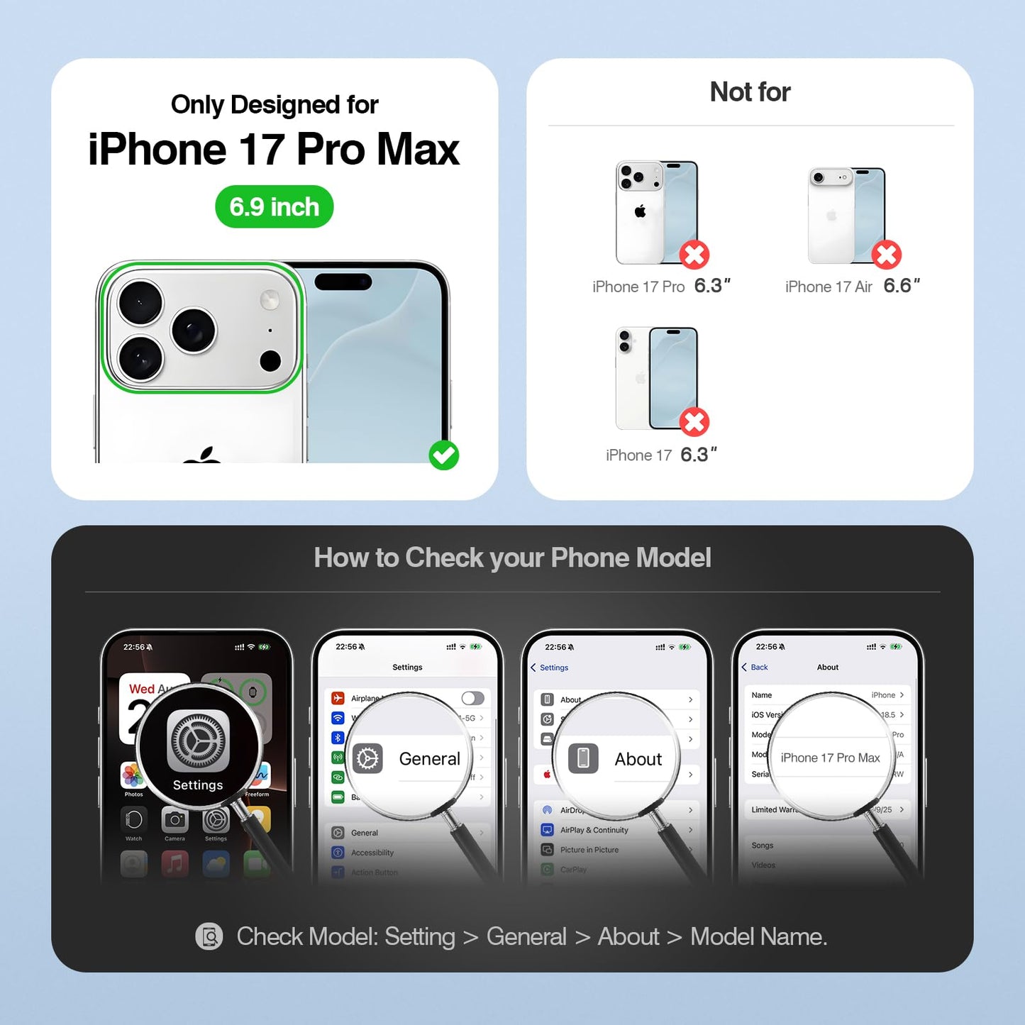 SkyEagle Compatible with Magsafe 2 in 1 Detachable iPhone 17 Pro Max Wallet Case with Card Holder,Women Men Magnetic PU Leather RFID Blocking Flip Kickstand Credit Slots,for Apple 17 ProMax,Blue