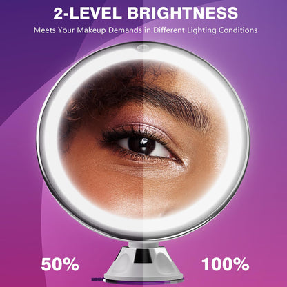 Auxmir 2025 Upgraded 30X Magnifying Mirror with Light, Makeup Mirror with 2-Level Lights, Vanity Mirror with Power Suction Cup and Tweezers, 360° Swivel, Portable Bathroom Mirror for Home Travel