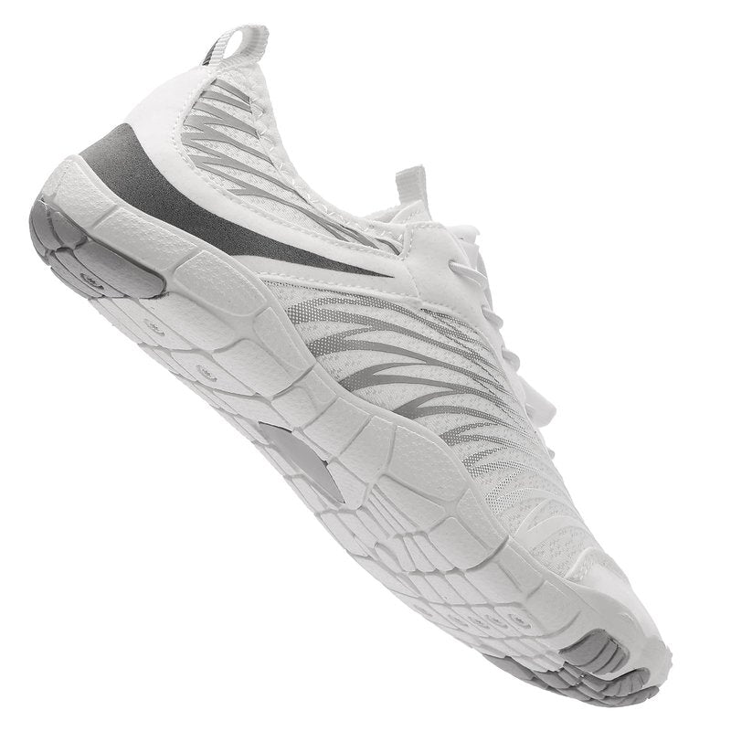 UBFEN Water Shoes Aqua Swim Shoes Mens Womens Beach Sports Quick Dry Barefoot for Boating Fishing Diving Surfing H White/Grey 10 Women/8.5 Men
