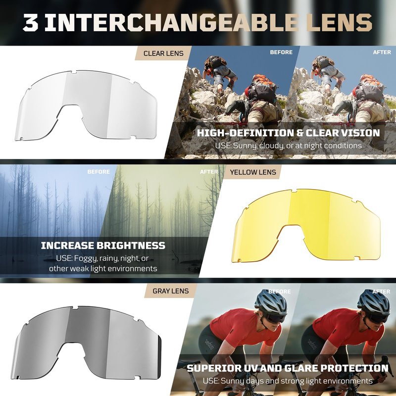 1TG Tactical Airsoft Goggles Anti Fog, Tactical Safety Glasses Eyewear with 3 Impact Lenses for Shooting Paintball Ski Riding