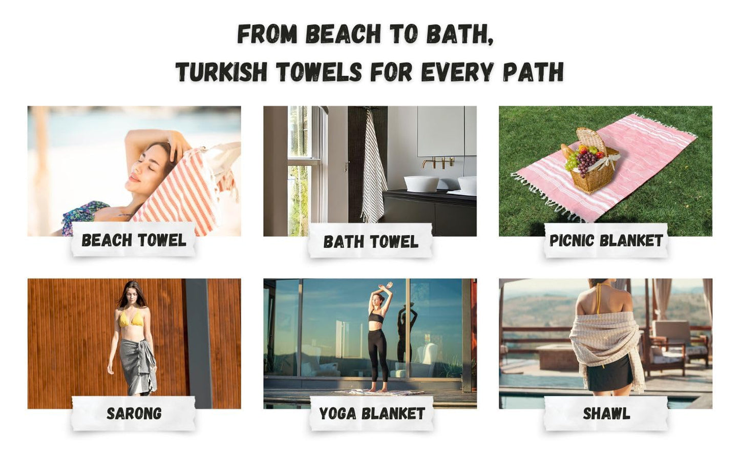 Bazaar Anatolia Turkish Beach Towel 100% Cotton Bath Towels Oversized Quick Dry Boho Farmhouse Decor Sheets Bathroom Sand Free Camping Blanket 71x39 inches - Ethnic Black