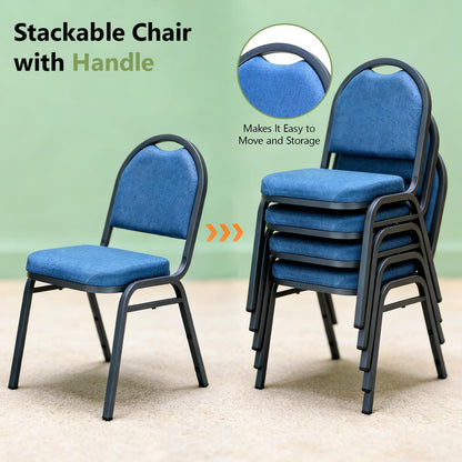 MAKE CHANGES Stackable Banquet Dining Chairs 4 Pack, Upholstered Crown Back Event Chairs with Blue Fabric Seat, Heavy Duty Steel Frame, 300 lb Capacity, No Assembly, for Restaurant Wedding Conference