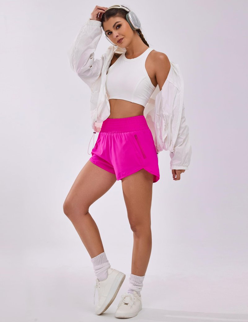 BMJL Women's Athletic Shorts High Waisted Running Short Pocket 2.5" Sporty Shorts Gym Elastic Workout Shorts(XS,Bright Pink)