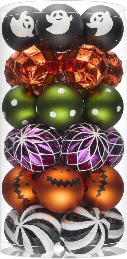 JORNOY Halloween Ornaments Set, Shatterproof Plastic Hanging Baubles for Tree with Lanyard, Balls Baubles for Home Holidays Decor, 2.36 inch/60mm, Ghost