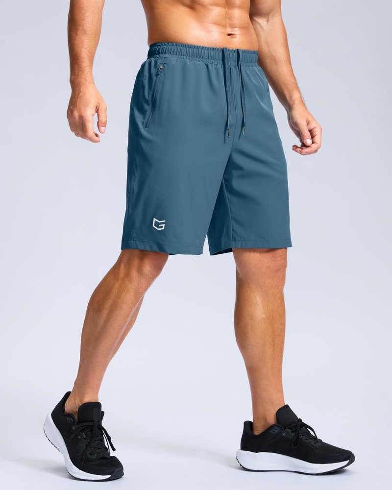 G Gradual Men's Athletic Running Shorts with Zipper Pockets Quick Dry 7"/ 5"/ 9" Workout Gym Shorts for Basketball Hiking(Dusty Blue,9L)