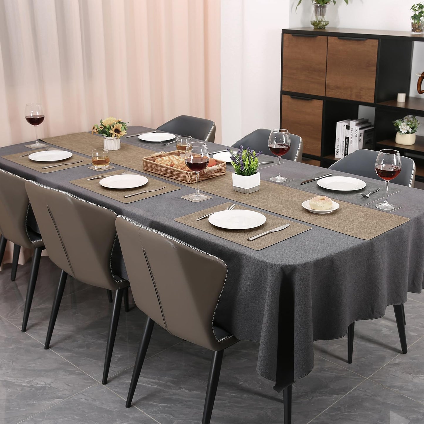 Chitomars Table Runners 72 Inches Long, Dual-Sided Faux Leather Farmhouse Table Runner Waterproof Heatproof Non-Slip for Living Room Party Home Decor Holiday Decorations(Gray Beige, 12 x 72 Inch)