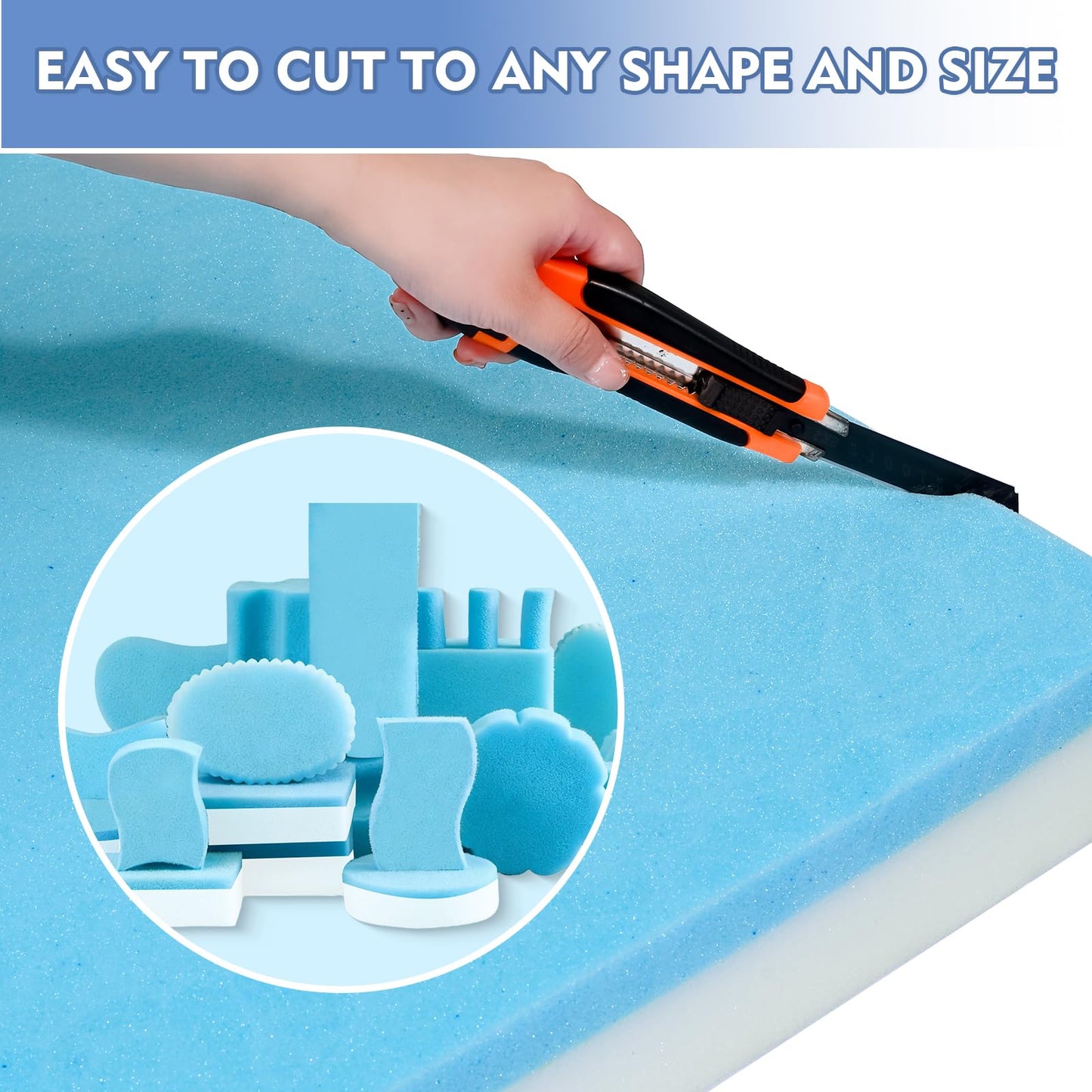 Upholstery Foam, 72" x 24" x 1" High Density Gel Memory Foam Padding Couch Cushion Support, Cut to Size Foam Replacement Pad for Sofa Sag Support