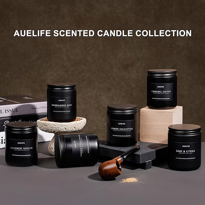 Scented Candles Set | Men Candle Set, 4 Pack Candles for Home, Gifts for Men - Aromatherapy Gifts for Dad Fathers Day, Soy Candle Scent of Smoke & Vanilla/Rum Oak/Vintage Leather/Amber Patchouli