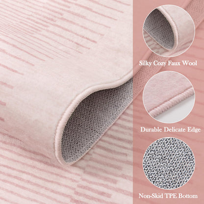 Wonnitar Washable Striped Living Room Area Rug 5x7, Non-Slip Berber Stripe Pink Area Rugs for Bedroom Girls, Low Pile Soft Large Throw Carpet for Kids Nursery Room (Pink,5' x 7')