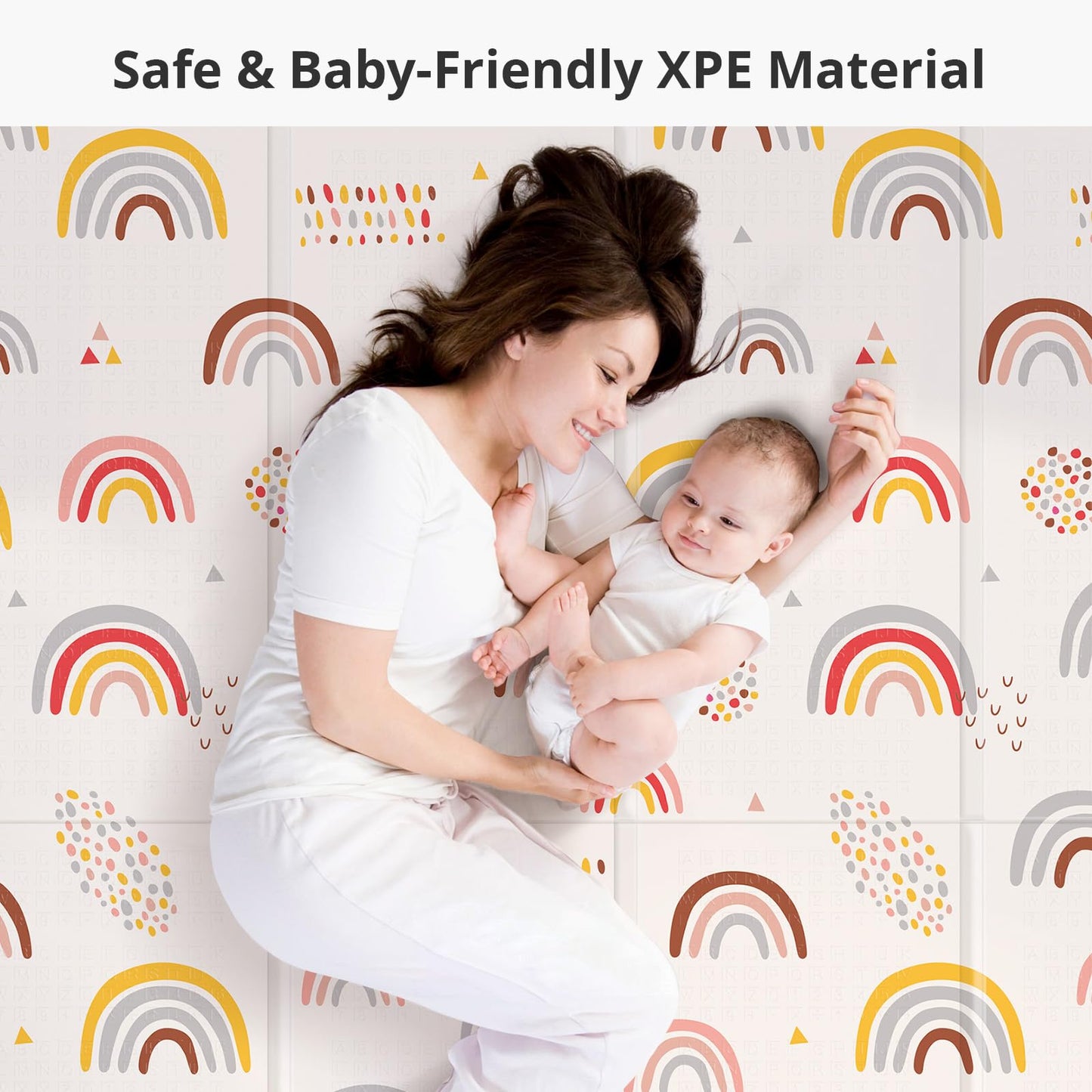 Foldable Baby Play Mat, PIGLOG Waterproof Playmats for Babies and Toddlers Kids, Safe Foam Playmat for Tummy Time, 50x50 Playpen Mat, Reversible Portable Baby Floor Mat for Infant, Toddler(Rainbow)
