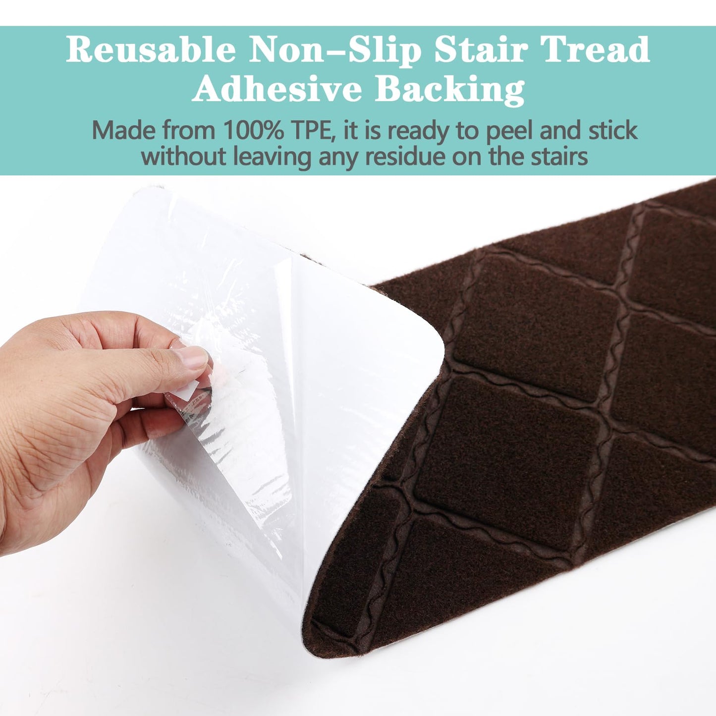 WAWINY 15 Pack Stair Treads for Wooden Steps Indoor, 8" X 30" Carpet Stair Treads Non Slips, Reusable Adhesive Staircase Step Treads Pads for Kids Elders & Pets(Dark Brown)