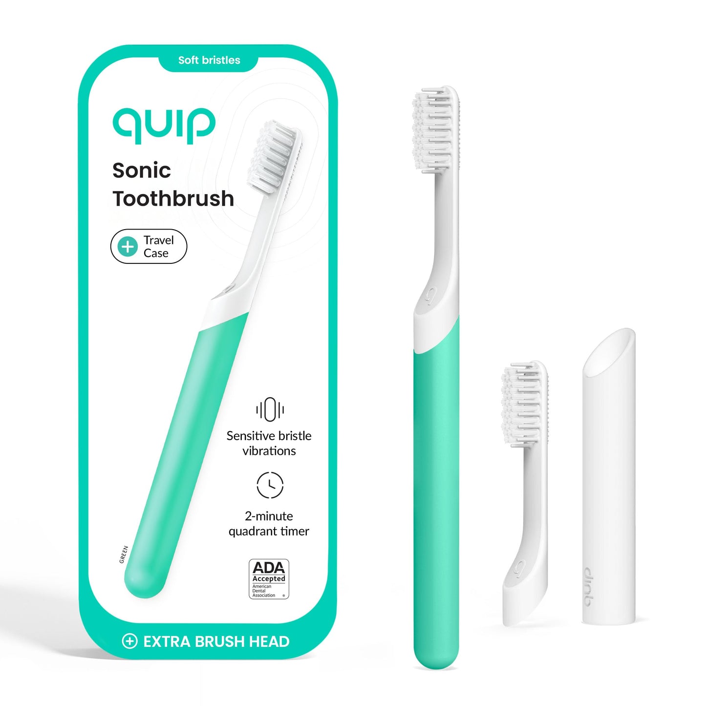 Quip Sonic Electric Toothbrush for Adults - Time Travel & Soft Bristles with Travel Case & Replacement Brush Head - 3 Month Battery Life, Plastic Handle - Magenta