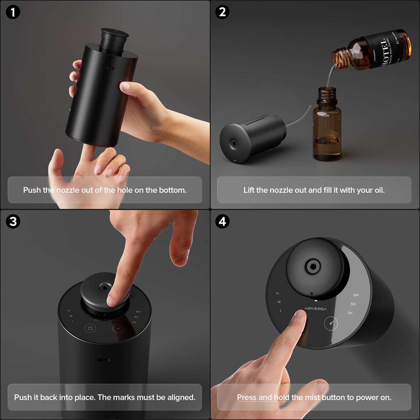 Waterless Essential Oil Diffuser Starter Kit with 30mL Hotel Scent Fragrance Oil Inspired by Ritz-C., Battery Operated Premium Portable Mini Scent Air Machine for Home Car Office, Black ANX