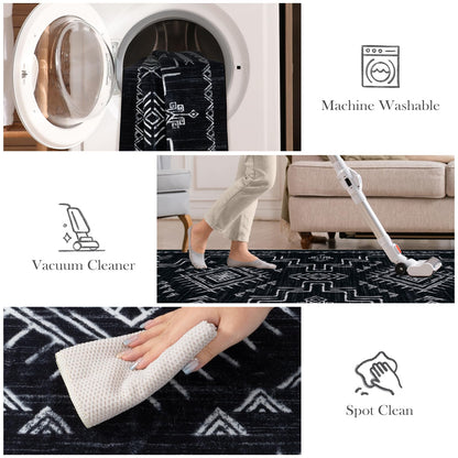 STARUIA Washable 8x10 Black and White Area Rug for Living Room, Western Aztec Tribal Moroccan Area Rug, Boys Neutral Rug for Bedroom, Non-Slip Large Carpet Under Dining Table Home Office