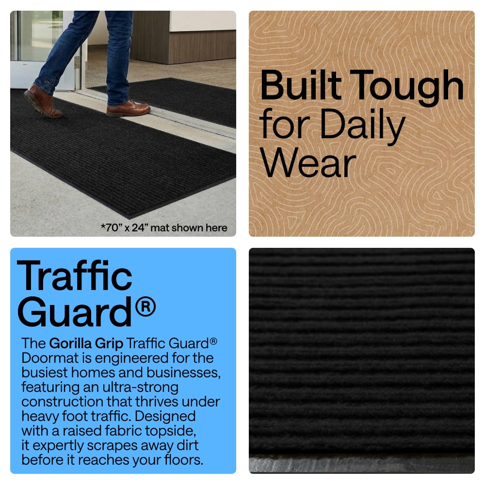 GORILLA GRIP Waterproof Traffic Guard Door Mat, 2 Pack, Indoor Outdoor Heavy Duty Entryway Mats, Strong Backing Commercial Utility Rugs, Office Hallway, Garage, Patio, Low Profile Runner, 29x17 Black