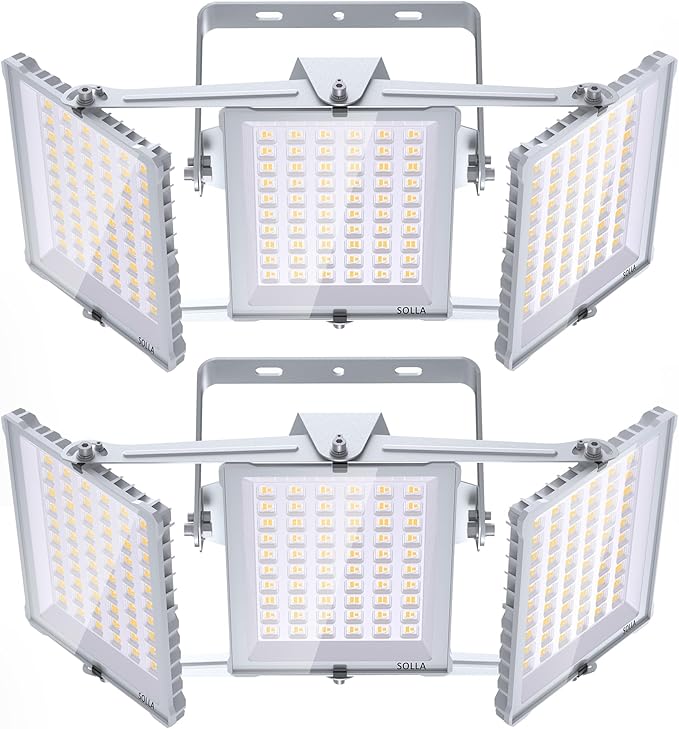 450W 2 Pack 2025 Plus New Upgraded LED Flood Light Outdoor, 45000LM Super Bright Stadium Lights, 6000K Daylight White, IP66 Waterproof, 3 Heads Adjustable Floodlights for Yard, Arena, Garden