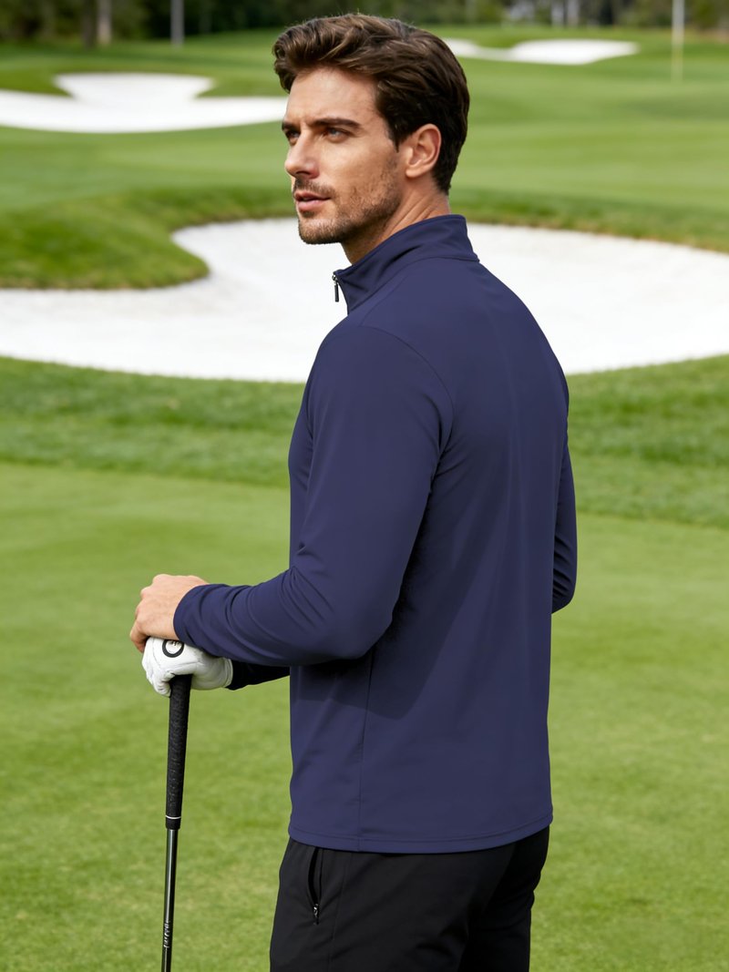 Mens Long Sleeve Shirts 1/4 Zip Pullover Sweatshirts UPF 50+ Sun Protection Wicking Moisture Dry Fit Lightweight Golf Workout Gym Running Casual Athletic Tops Navy Blue L