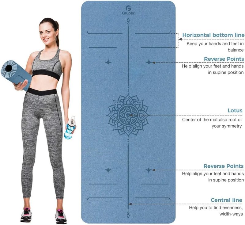 Yoga Mat Non Slip TPE Thick Yoga Mat with Alignment Mark, Large Size 72"L x 32"W x 0.32"Th or 0.24"Th, Anti-Tear Exercise & Fitness Mat for Yoga, Pilates & Floor Workouts (Blue Black, Thickness-6mm)