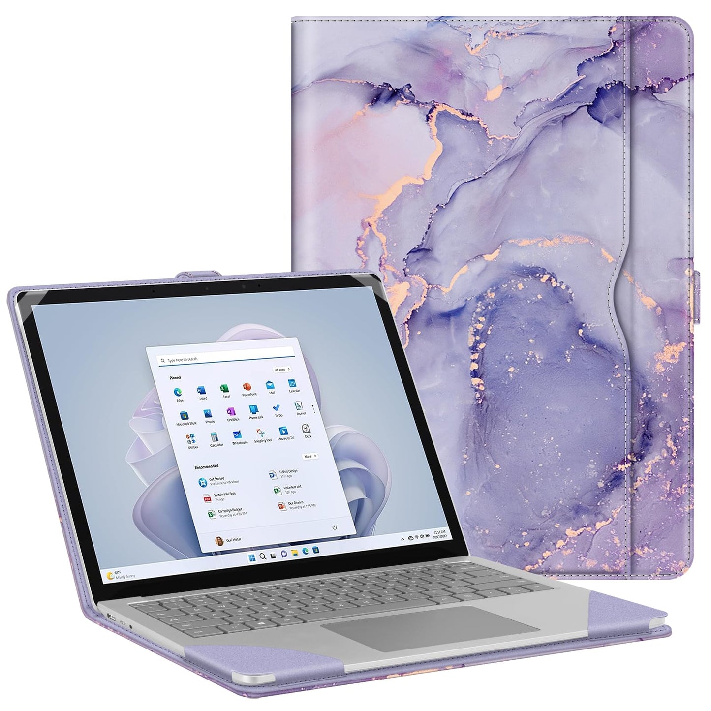 Fintie Sleeve Case for 13.8 Inch Microsoft Surface Laptop for Business 8, 13.8 Inch Surface Laptop 7, 13.5 Inch Surface Laptop 6/5/4/3/2 - Folio Book Cover with Large Pocket, Lilac Marble