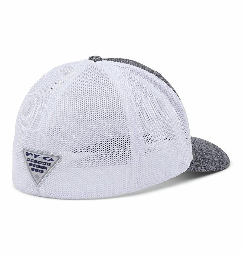 Columbia Unisex PFG Mesh Fish Flag Ball Cap, Breathable, Adjustable, Grill Heather/White/Us Fish Flag, Large-X-Large