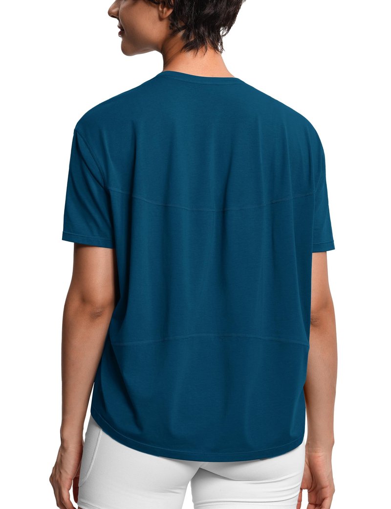 THE GYM PEOPLE Women's Short Sleeve Workout T-Shirts Back Loose Fit Running Yoga Tee Tops Dark Blue Green