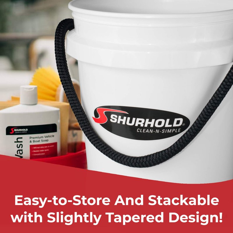 Shurhold World’s Best Rope Handle Bucket - Tough Molded Plastic with Leak-Free Design, Even Weight Distribution & Built for Heavy-Duty Use - 5g - White