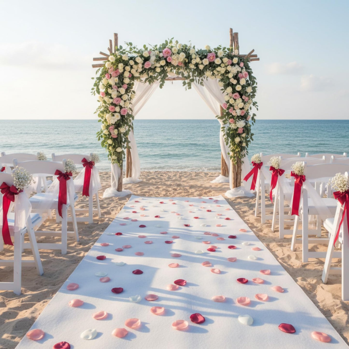 Boao 600 Pcs Silk Rose Petals with 3.3 x 65.6 ft White Carpet Floor Runner Artificial Pink Rose Petals and White Aisle Runner Carpet Rug for Wedding Christmas Anniversary Party Decorations