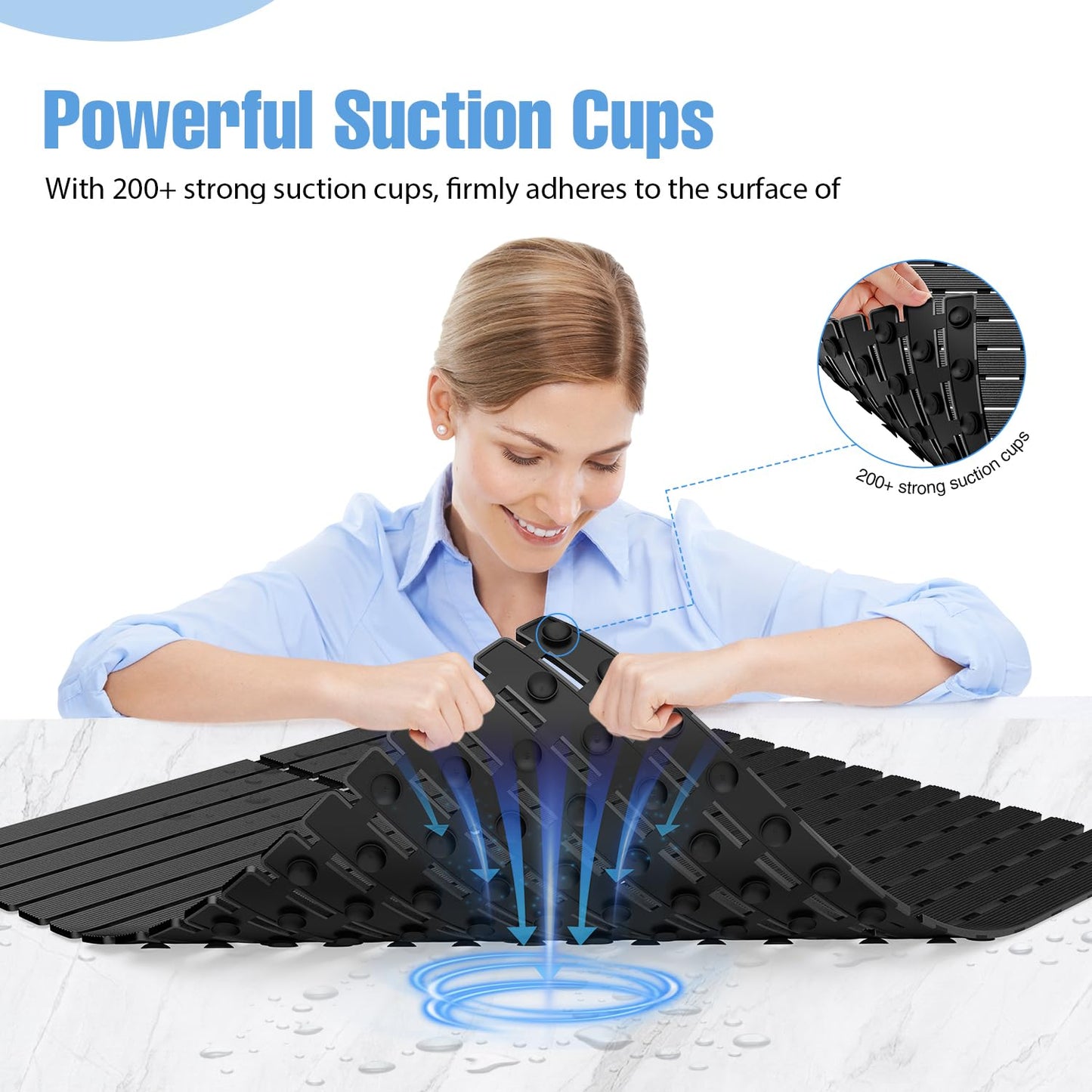 Shower Mat Non-Slip Bath Mat for Tub and Shower Stall,236 Suction Cups with Drain Holes, Quick Dry Machine Washable, Extra Grip for Stand Up Showers, Bathroom Essentials 24x24 Inch(Black)