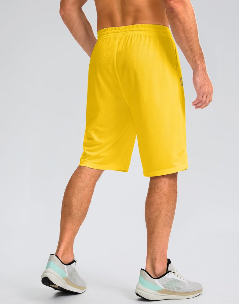 G Gradual Men's Athletic Shorts with Pockets 9" / 11" Long Basketball Shorts Lightweight Quick Dry Gym Workout Shorts for Men(Yellow,L)