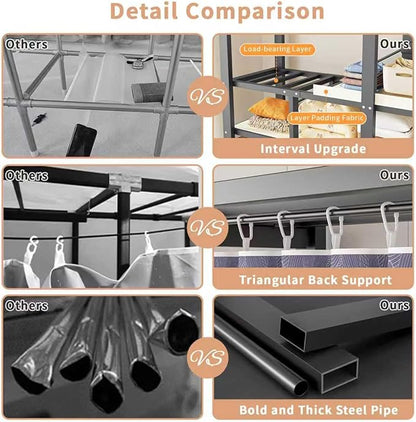 Foldable Portable Wardrobe Closet with Magnetic Doors & Cover, Heavy Duty Covered Clothes Rack with Hanging Clothing Rod, Metal Frame Standing Alone Closet for Bedroom (Door Design A, 70.9IN/180CM)