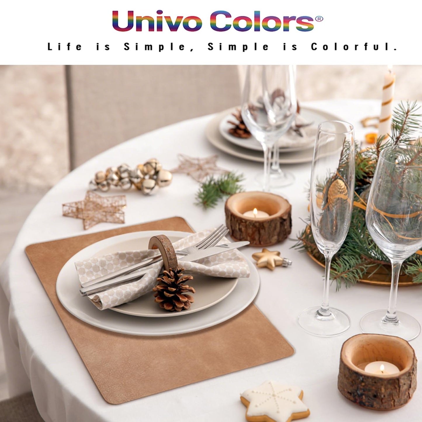 UnivoColors Placemats,Heat Resistant Placemats Set of 8 Washable 12 x 17 Inch,Waterproof Table Mats,Wipeable Pu Place Mats for Kitchen,Dining Room.Reddish Brown
