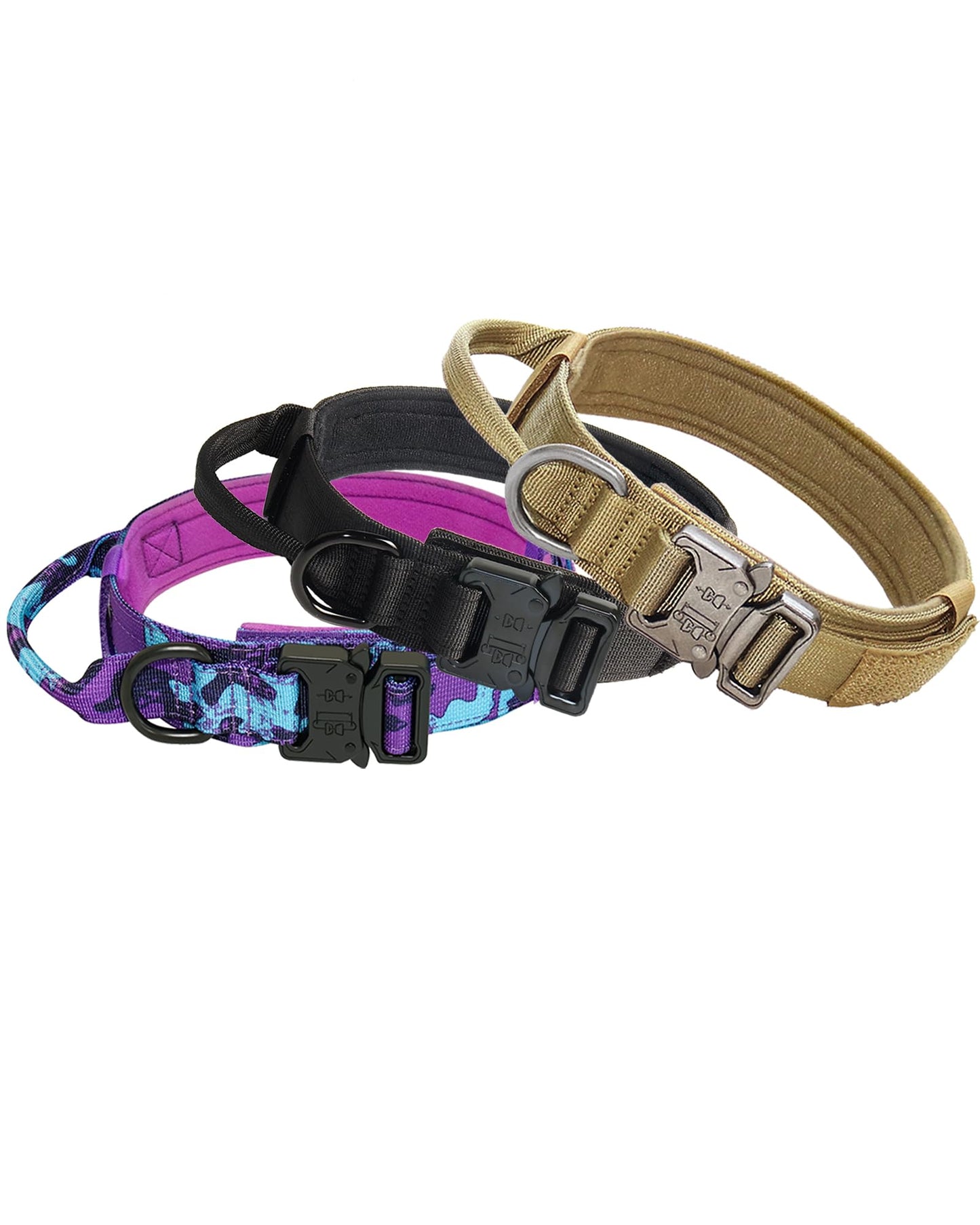 Hotsky Tactical Dog Collar, Adjustable Military Training Nylon Airtag Collar with Handle and Heavy Duty Metal Buckle for Medium Large Dogs, with Airtag Holder and Two Patches（Brown,L）