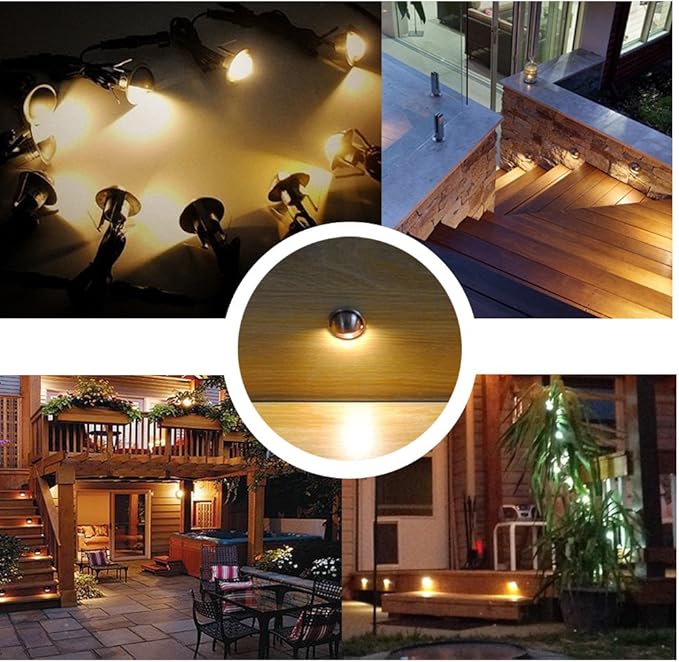 LED Deck Stair Lighting Kit, Low Voltage Patio Deck Lamp IP65 Φ1.38 Indoor Outdoor Wood Recessed Yard Garden Patio Step Landscape Pathway Decor Lights, Bronze (Warm White, Pack of 10)