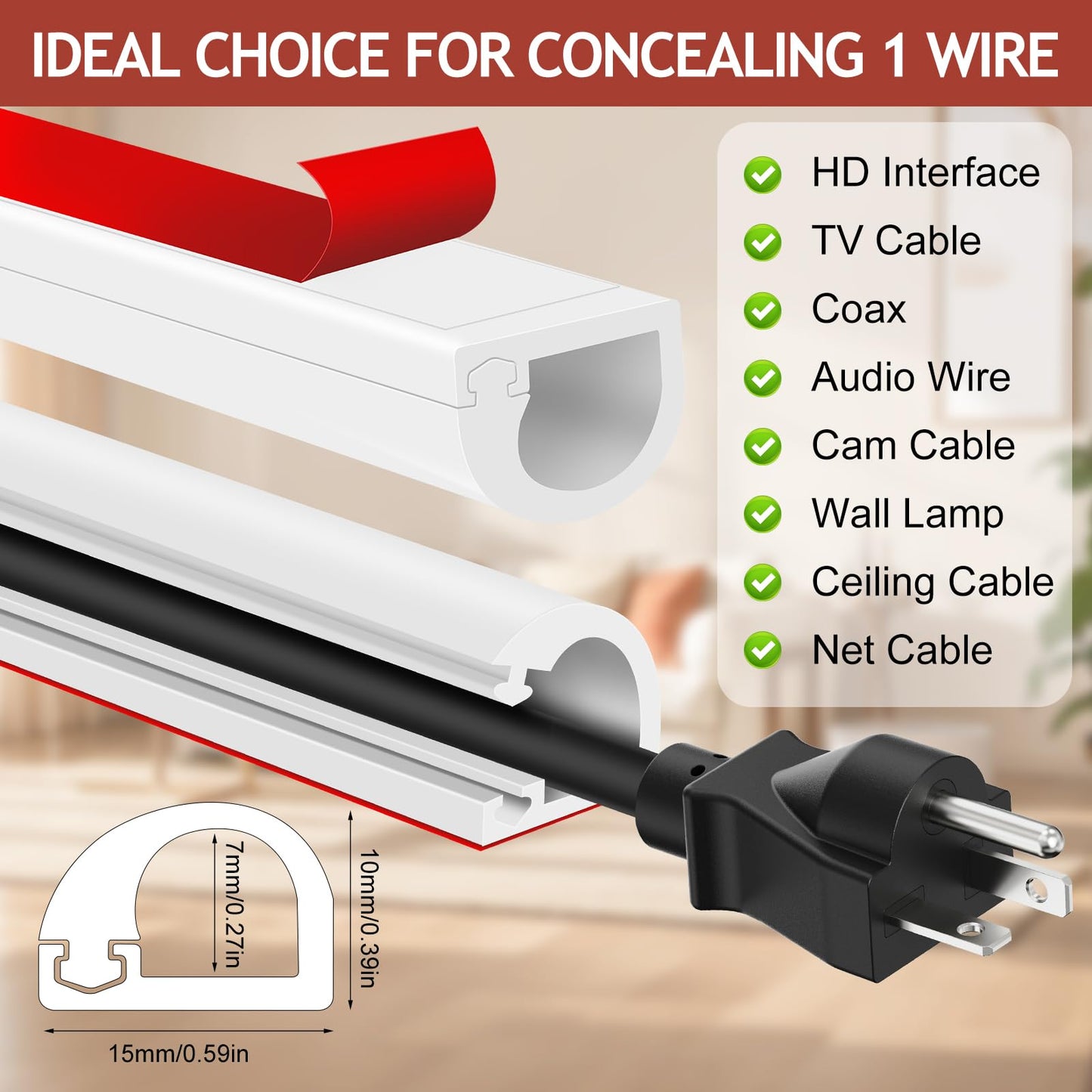 Self-Adhesive Silicone Cable Hider, Flexible Wire Cover Cable Raceway for Wires, Wall Mount TV, Home Audio, Network, Power, and Phone Line Managemen (White-1 Cable, 78inch)
