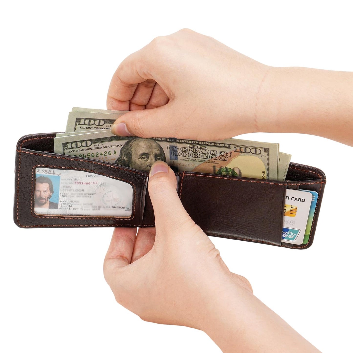LOUEBICA Genuine Leather Wallet for Men RFID Blocking Bifold Slim Minimalist with Front Pocket Wallets Men Gift