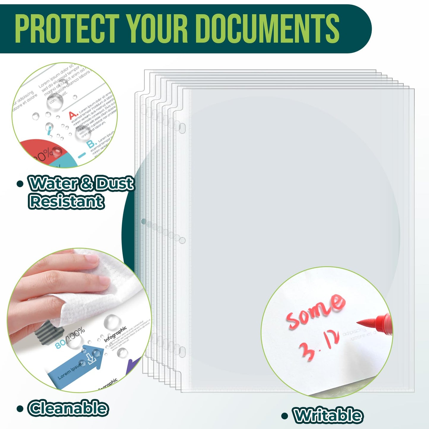 UPZDER Sheet Protectors 8.5 x11 Inch Clear Page Protectors for 3 Ring Binder,100 Pack Plastic Sleeves for Paper,Documents and Photos,Top Loading Binder Sleeves Paper Protector Letter Size