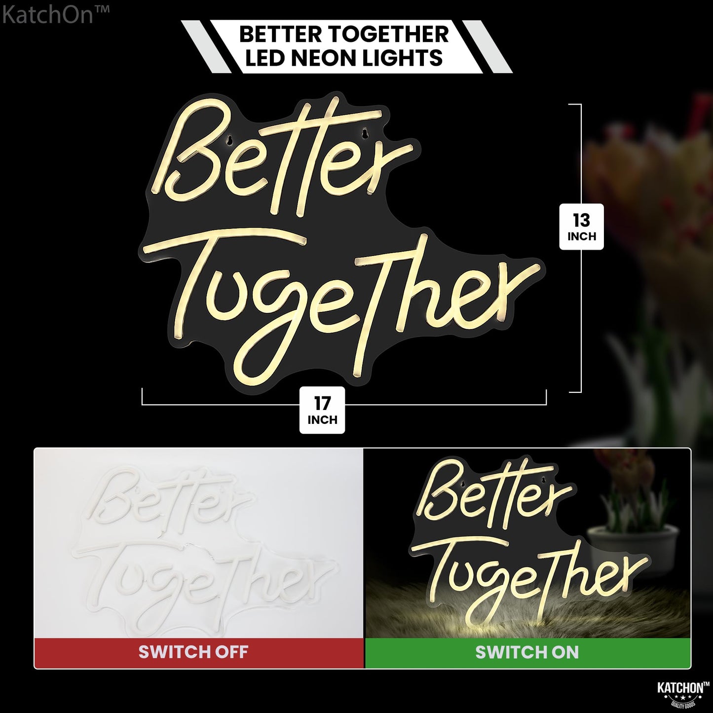 KatchOn, White Better Together Neon Sign - 17x13 Inch | USB Powered Better together Led Sign | Better Together Light Up Sign | Neon Wedding Signs for Anniversary Decorations | Bridal Shower Décor