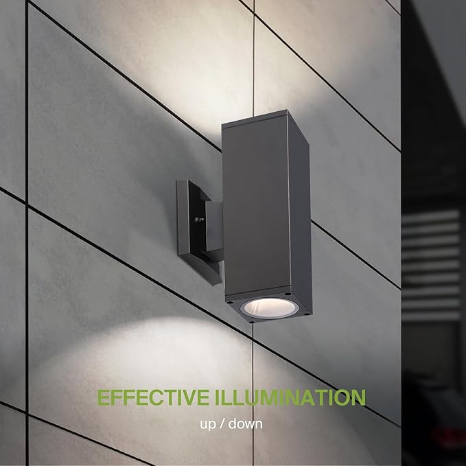 ASD 2 Light Square Outdoor Wall Light Fixture | 120W E26 Socket 120V ETL Cylinder Up Down Lights | LED/CFL/Incandescent Bulb Exterior Wall Sconce | Front Door, Porch, Patio | Bronze, 6 Pack