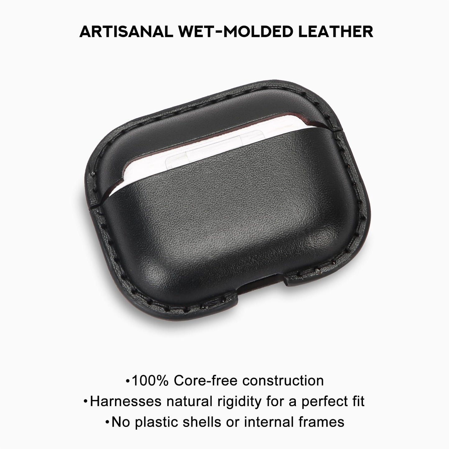 JusBumio Hand-Stitched Full Grain Vegetable Tanned Leather Case Compatible with AirPods Pro 3 (2025 Release), All-Leather Construction, MagSafe Ready, Unique Patina (Midnight Black)