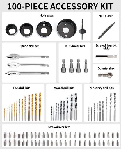 AVID POWER Drill Bit Set, Titanium Twist Brad Point Driver Bits, Drill and Screwdriver Bits Combo Kit with Case for Metal, Wood, Concrete and Masonry, 100 Pieces