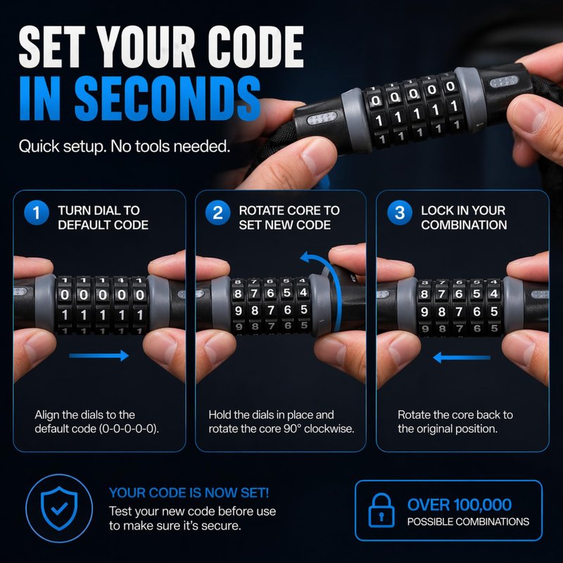 Heavy-Duty Bike Lock – Anti-Theft 5-Digit Combination Bicycle Lock | Weather-Resistant, Cut-Resistant Security Lock for Mountain, Road & Hybrid Bikes by Revas