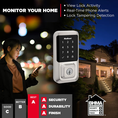 Kwikset Halo Wi-Fi Smart Lock, Keyless Entry Front Door Touchscreen Deadbolt, App Control, Grade AAA Certified, Easy Install No Hub, Venetian Bronze Finish, Digital Remote Lock