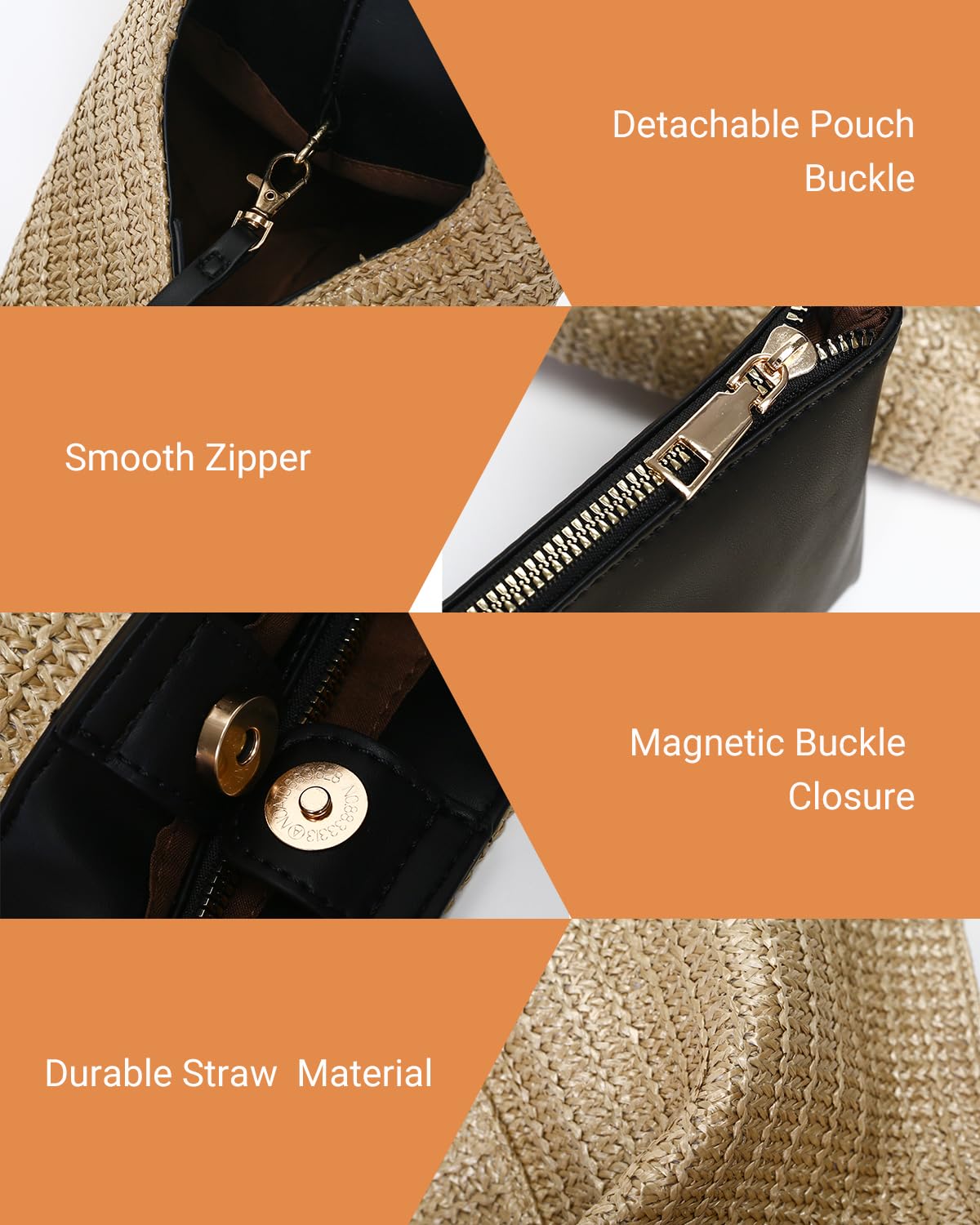 Herald Hobo Crescent Straw Handbag for Women, Summer Beach Tote Bag Purse Top Handle Satchel with Adjustable Strap (Brown)